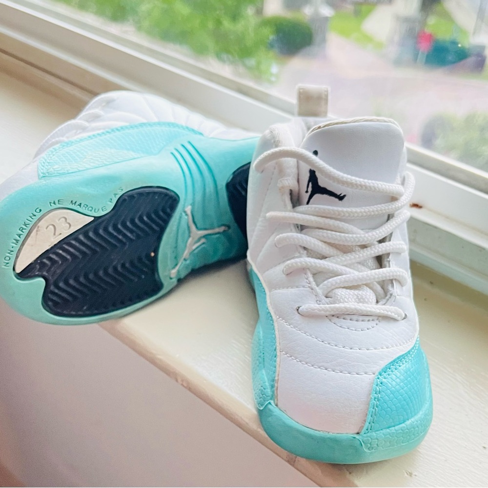 Jordan White and Blue High-Top Sneakers